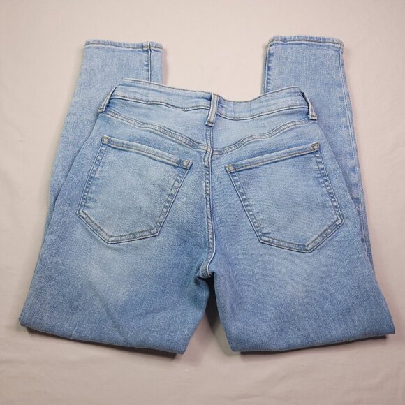 Old Navy Womens OG Straight High Jeans 2 Button Fly Light Wash Distressed - Picture 2 of 10